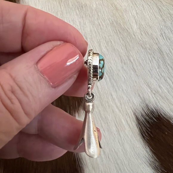 ❤️ #8 Turquoise Matte 925 Navajo Style Dangle Squash Blossom Earrings 1.41”L - Picture 6 of 11